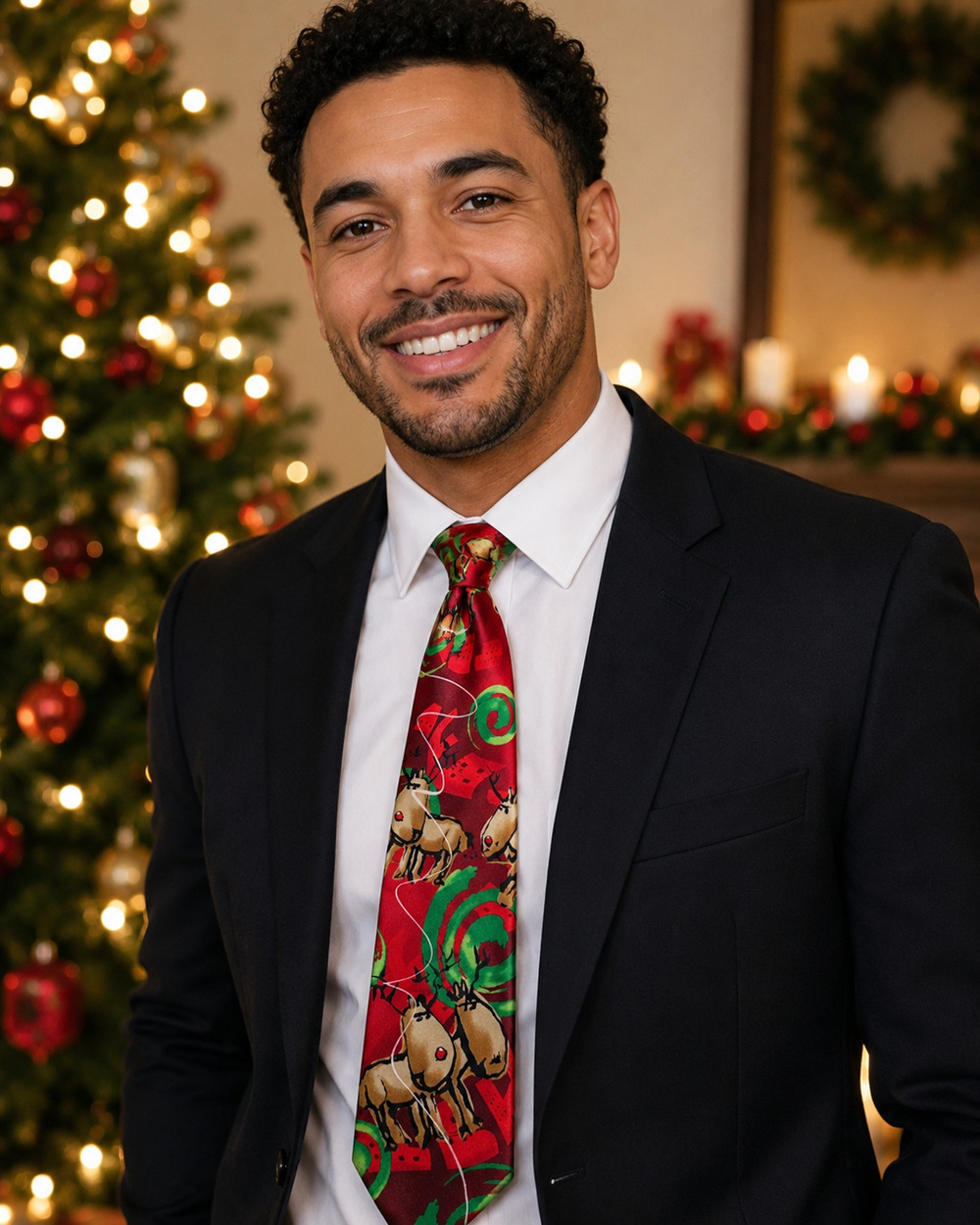 Garcia Dracula Claus Collection 60 Reindeer Novelty Christmas Tie Red Green Poly